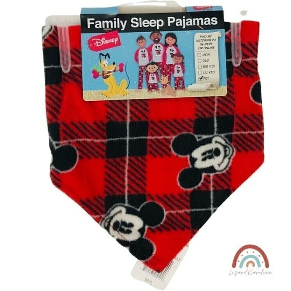 New! Disney Mickey Mouse Pet Buffalo Check Plaid Fleece Dog Bandana